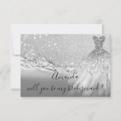 Wil je Bridesmaid Gray Glitter Ocean Silver Kaart (Voorkant)