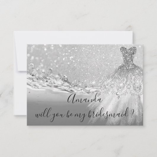Wil je Bridesmaid Gray Glitter Ocean Silver Kaart (Voorkant)