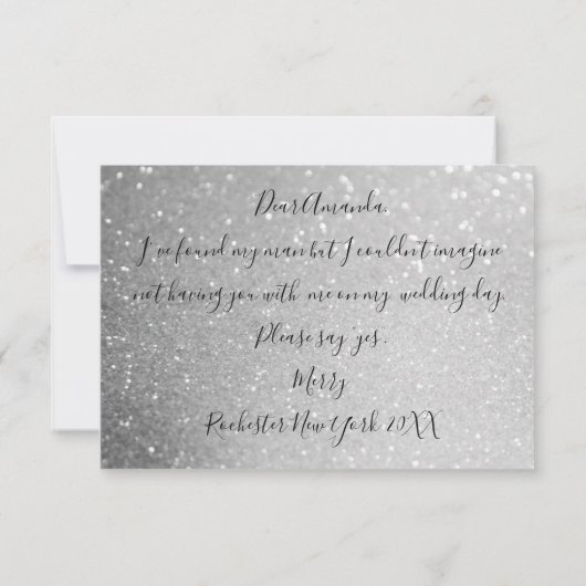 Wil je Bridesmaid Gray Glitter Ocean Silver Kaart (Achterkant)