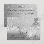 Wil je Bridesmaid Gray Glitter Ocean Silver Kaart (Voorkant / Achterkant)