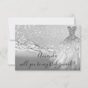 Wil je Bridesmaid Gray Glitter Ocean Silver Kaart