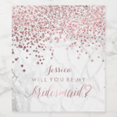 Wil je bruidsmeisje. Faux Roos Goud/Marmer Wijn Etiket (Enkel label)