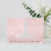 Wil je bruidsmeisje glitter roze diamanten jurk gr kaart (Staand voorkant)