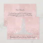 Wil je bruidsmeisje glitter roze diamanten jurk gr kaart (Voorkant / Achterkant)