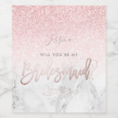 Wil je bruidsmeisje marble + blush roze sneeuw bok wijn etiket (Enkel label)