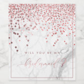 Wil je bruidsmeisje. Roos Goud Confetti Marmer Wijn Etiket (Enkel label)