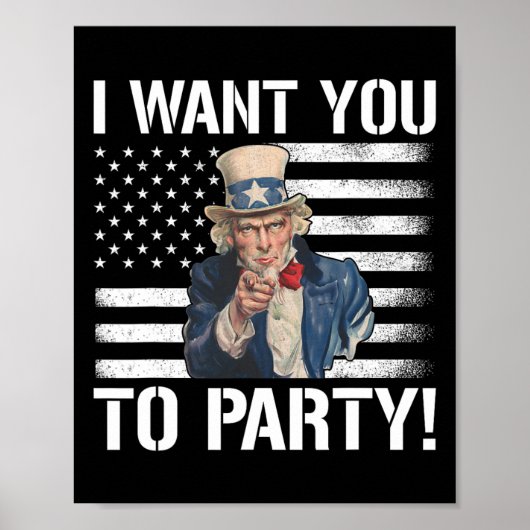 Wil je een feestje voor oom Sam Funny 4th of July Poster (Voorkant)