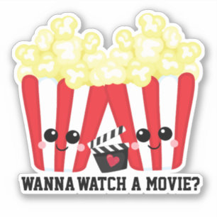 Wil je een film kijken leuke vraag kawaii popcorn sticker
