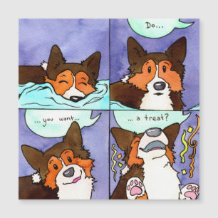 "Wil je een traktatie?" Grappige Corgi Comic Magne