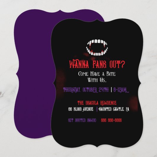 Wil je Fang Out? Halloween-uitnodiging Kaart (Voorkant / Achterkant)