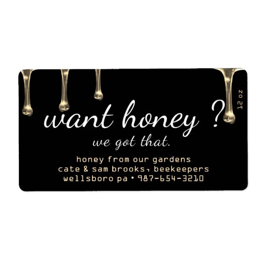 Wil je honing? Gouden honing druppels Zwart Label (Voorkant)