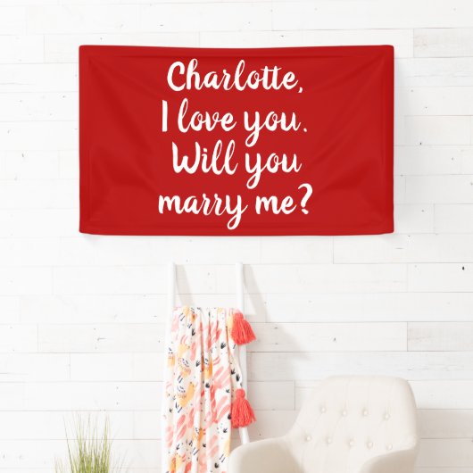 Wil je me trouwen, een rood huwelijksvoorstel? spandoek (Insitu)