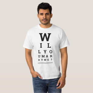 Wil je me trouwen? Oogexamenkaart met Silver Band T-shirt