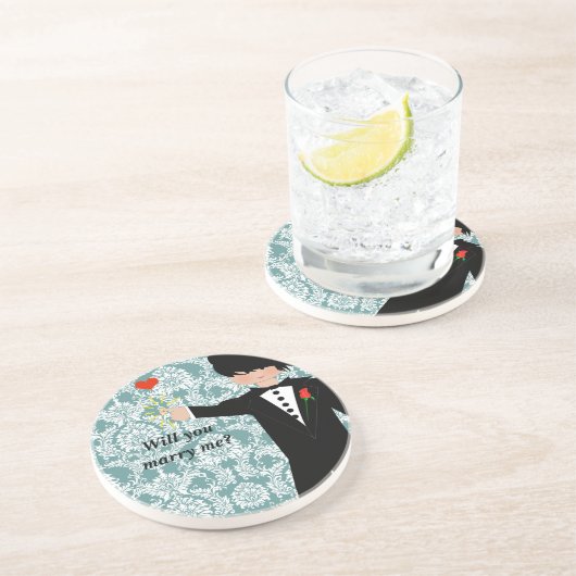 Wil je me trouwen? Tuxedo-Onderzetters Zandsteen Onderzetter (Zijkant)