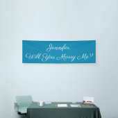Wil je me trouwen? White Script, Deep Sky Blue Spandoek (Beurs)