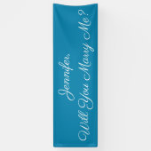 Wil je me trouwen? White Script, Deep Sky Blue Spandoek (Verticaal)