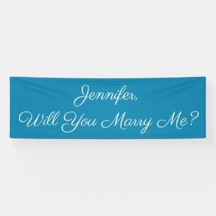 Wil je me trouwen? White Script, Deep Sky Blue Spandoek