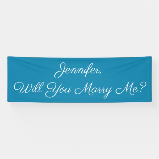 Wil je me trouwen? White Script, Deep Sky Blue Spandoek (Horizontaal)