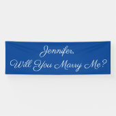 Wil je me trouwen? Wit script, diep blauw Spandoek (Horizontaal)
