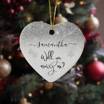 Wil je me verrassen met een zilveren glitter-voors keramisch ornament<br><div class="desc">Dit ontwerp kan op het gebied worden gepersonaliseerd dat door de foto en/of tekst te veranderen wordt verstrekt. Of het kan worden aangepast door de klik te kiezen om verdere optie aan te passen en de kleur van de achtergrond te schrappen of te veranderen, tekst toe te voegen, de tekstkleur...</div>