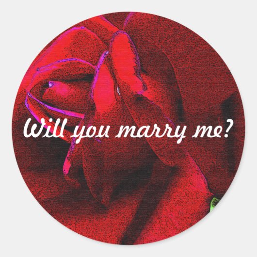 "Wil je met me trouwen" bericht op rode roos? Ronde Sticker (Voorkant)