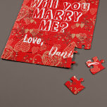 Wil je met me trouwen gepersonaliseerd huwelijksaa legpuzzel<br><div class="desc">De vraag stellen: "Wil je met me trouwen?" Volg je hart en maak een verrassing keepsake schattig voorstel cadeau aan uw vriendin om de herinneringen van uw begin te genieten al uw leven! Volledig aanpasbare berichttekst op levendige rode harten met Valentijnse en uw namen. U kunt de tekst vervangen door...</div>