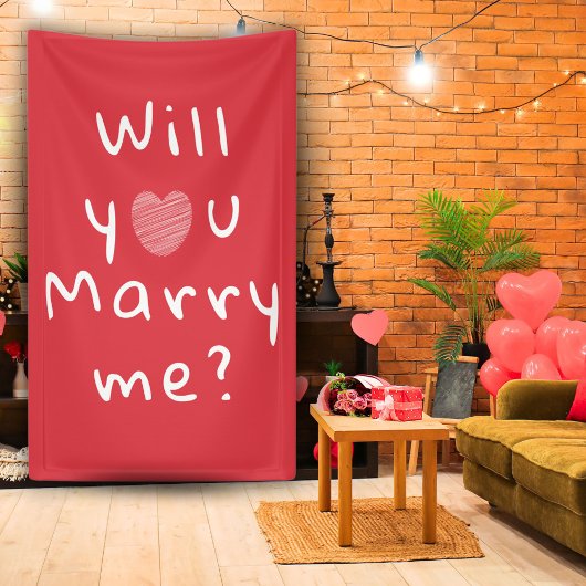 Wil je met me trouwen, Heart Red Romantic Voorstel Spandoek