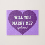 Wil je met me trouwen? paars hart? legpuzzel<br><div class="desc">Wil je met me trouwen? paarse hartenpuzzel. Verrassend uw liefje deze Valentijnsdag (of om het even welke dag!) met een uniek voorstel in de vorm van een puzzel van de puzzel van de puzzel. Pas de tekenstijl, grootte en kleur aan met de naam van uw vriendin of vriend.</div>