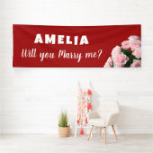 Wil je met me trouwen Pink Rose Romantic Proposal? Spandoek (Insitu)