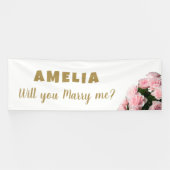 Wil je met me trouwen Pink Rose Romantic Proposal? Spandoek (Horizontaal)