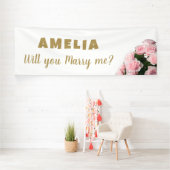 Wil je met me trouwen Pink Rose Romantic Proposal? Spandoek (Insitu)