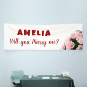 Wil je met me trouwen Pink Rose Romantic Proposal? Spandoek (Beurs)