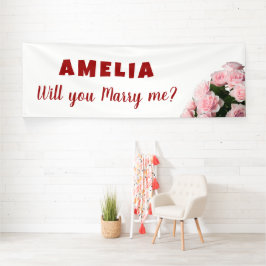 Wil je met me trouwen Pink Rose Romantic Proposal? Spandoek