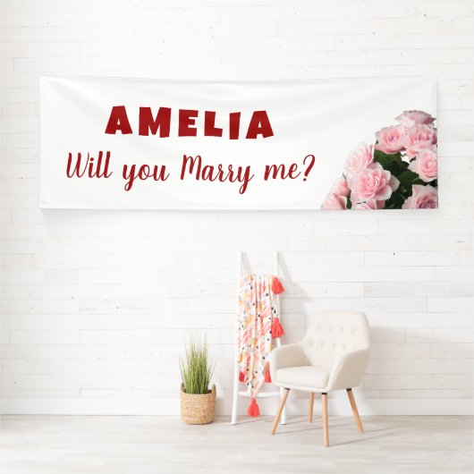 Wil je met me trouwen Pink Rose Romantic Proposal? Spandoek (Insitu)