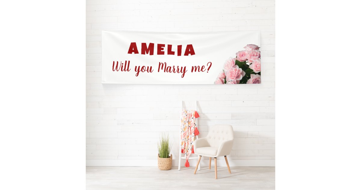 Wil je met me trouwen Pink Rose Romantic Proposal? Spandoek | Zazzle.nl