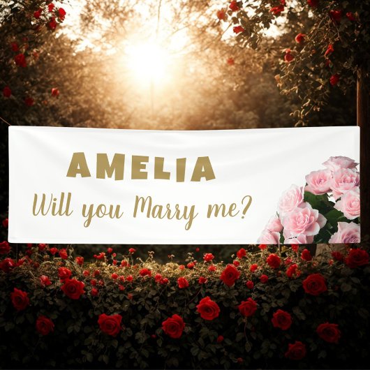 Wil je met me trouwen Pink Rose Romantic Proposal? Spandoek