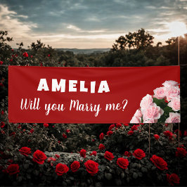 Wil je met me trouwen Pink Rose Romantic Proposal? Spandoek