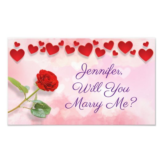 Wil je met me trouwen? Roos & Rode Harten, Naam Foto Afdruk (Voorkant)