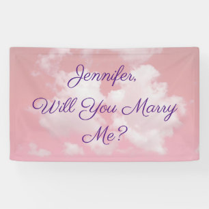 Wil je met me trouwen? Roze wolken, naam en tekst Spandoek