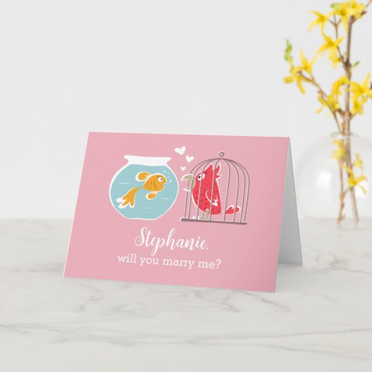 Wil je met me trouwen Schattige Parrot Golden Fish Kaart (Gele Bloem)