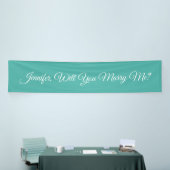 Wil je met me trouwen? Witte scripttekst, Teal Spandoek (Beurs)
