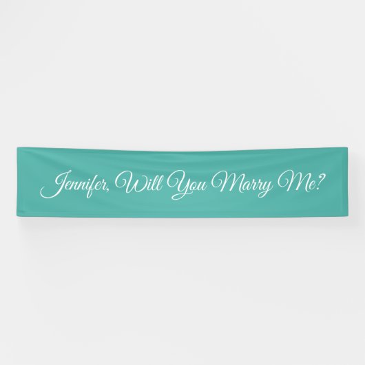Wil je met me trouwen? Witte scripttekst, Teal Spandoek (Horizontaal)