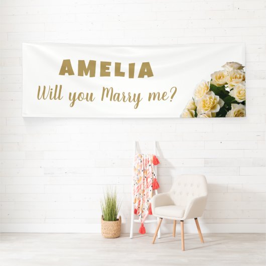 Wil je met me trouwen Yellow Rose Romantic Proposa Spandoek (Insitu)