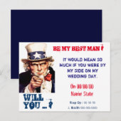 Wil je mijn beste man zijn, bruidsjonker? uitnodiging briefkaart (Voorkant / Achterkant)