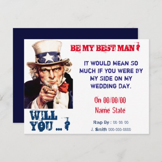 Wil je mijn beste man zijn, bruidsjonker? uitnodiging briefkaart (Voorkant / Achterkant)