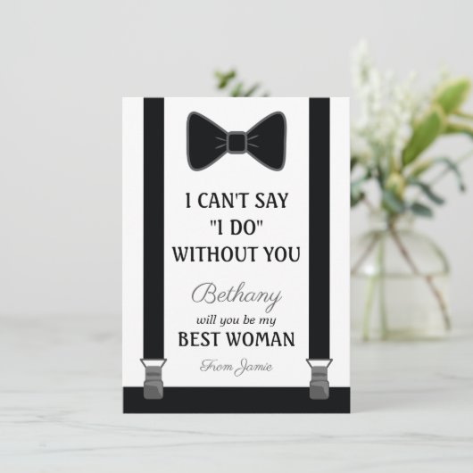 Wil je mijn beste vrouw zijn - Tuxedo Stropdas Bra Kaart (Staand voorkant)