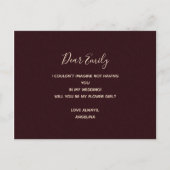 Wil je mijn Bloemenmeisje Bourgogne Marsala Floral Uitnodiging Briefkaart (Achterkant)