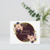 Wil je mijn Bloemenmeisje Bourgogne Marsala Floral Uitnodiging Briefkaart (Staand voorkant)