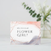 Wil je mijn bloemenmeisje roze gouden geometrisch  kaart (Staand voorkant)