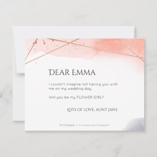 Wil je mijn bloemenmeisje roze gouden geometrisch  kaart (Achterkant)